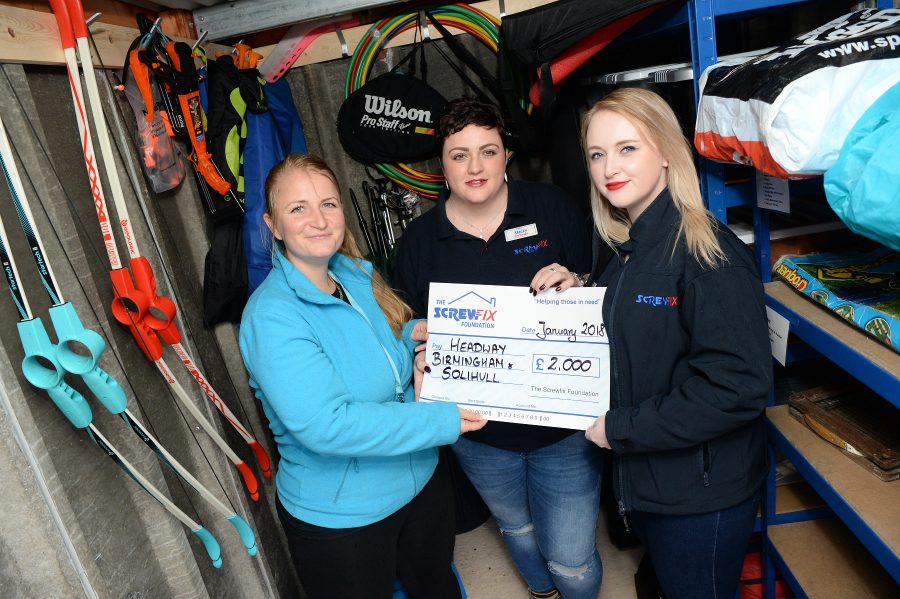 HEADWAY BIRMINGHAM & SOLIHULL GENEROUS DONATION FROM THE SCREWFIX FOUNDATION
