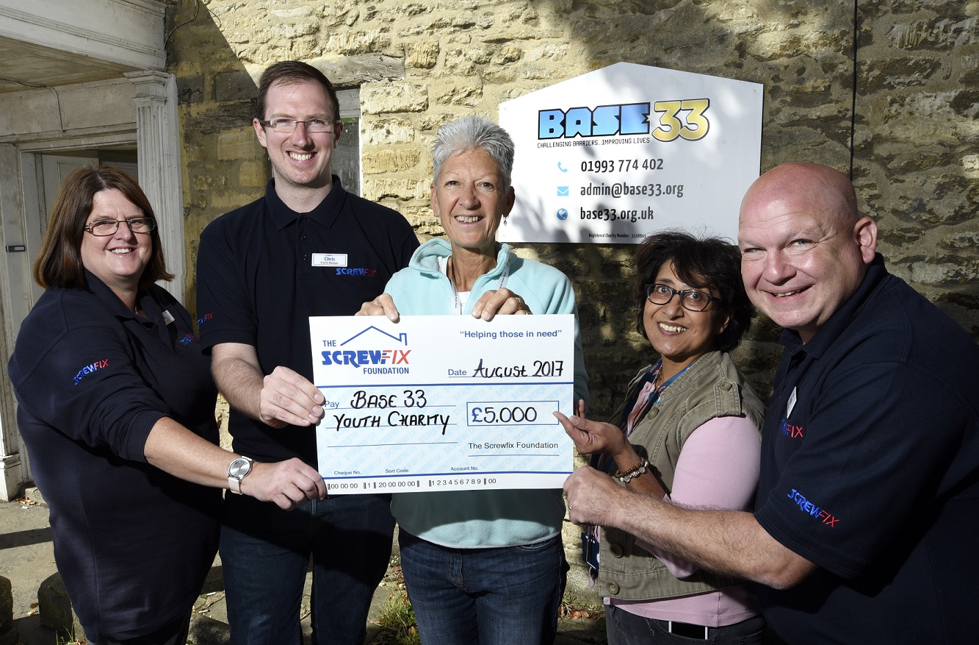 Base 33 youth charity receives generous donation from the Screwfix Foundation