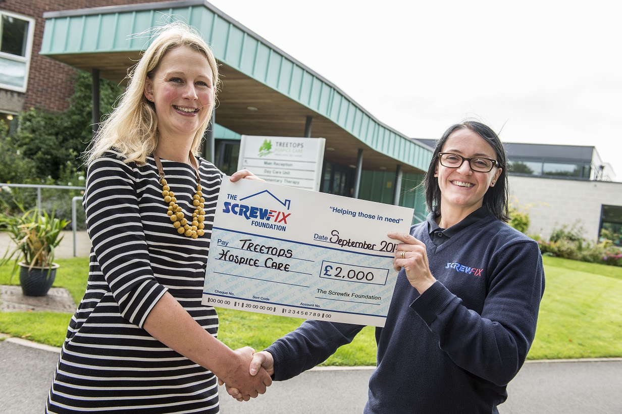 Treetops Hospice Care receives generous donation from the Screwfix Foundation