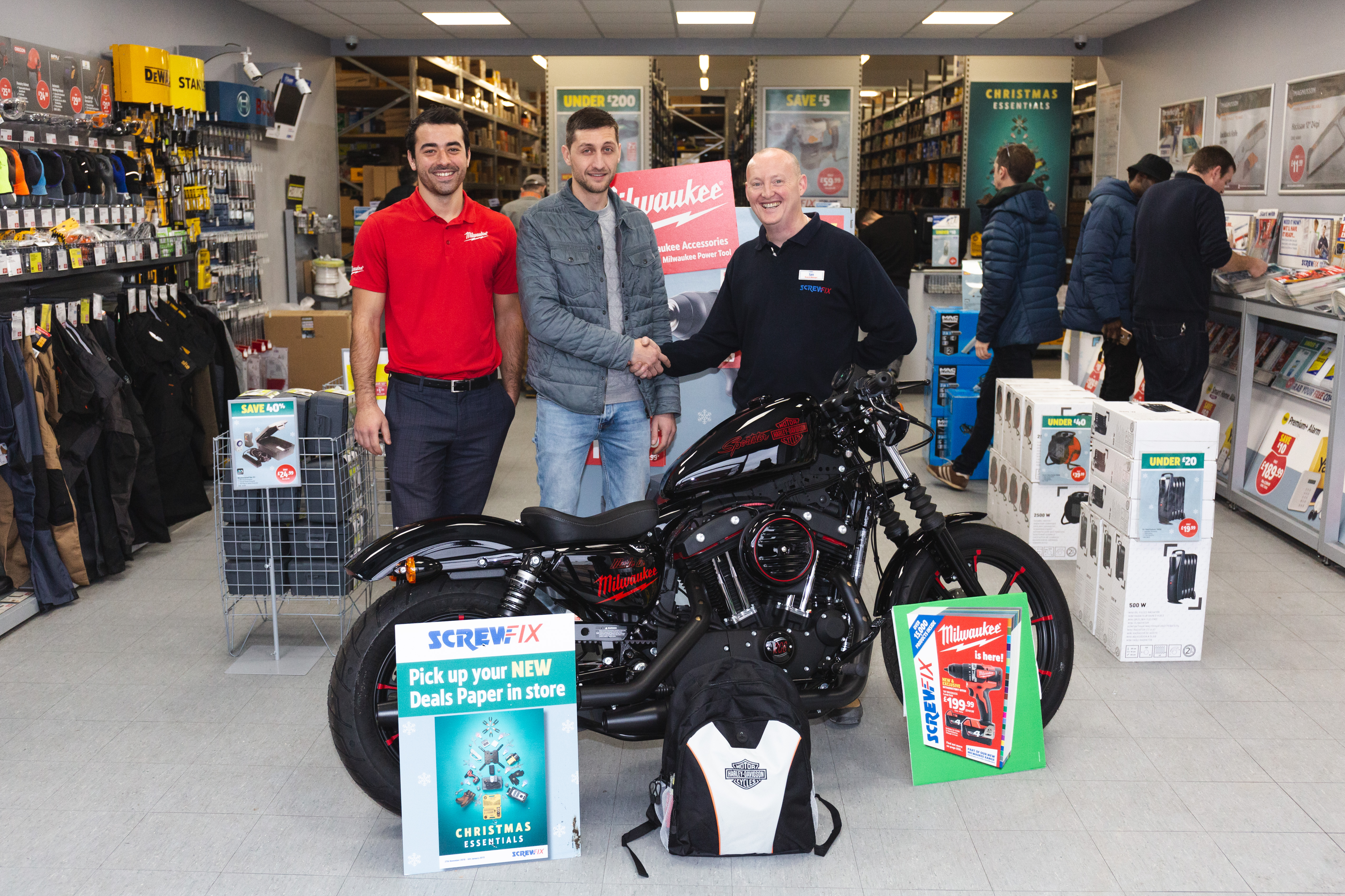 Winner of Screwfix’s Milwaukee competition gets his Harley bike!